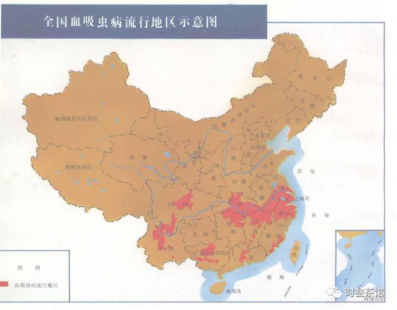 1957年全国血吸虫病疫区分布图